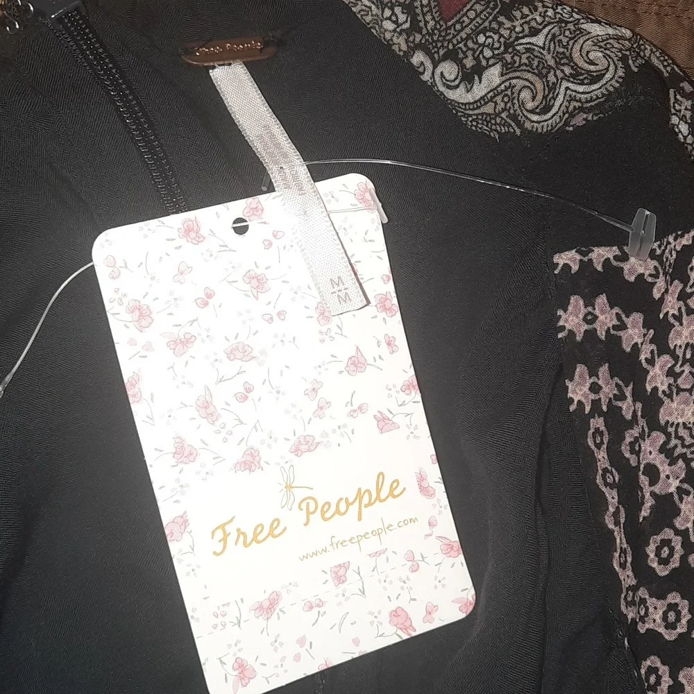 FREE PEOPLE Cottage Coquette Mini Dress in Black Combo Cutout Back Flowy Boho M - Picture 2 of 11